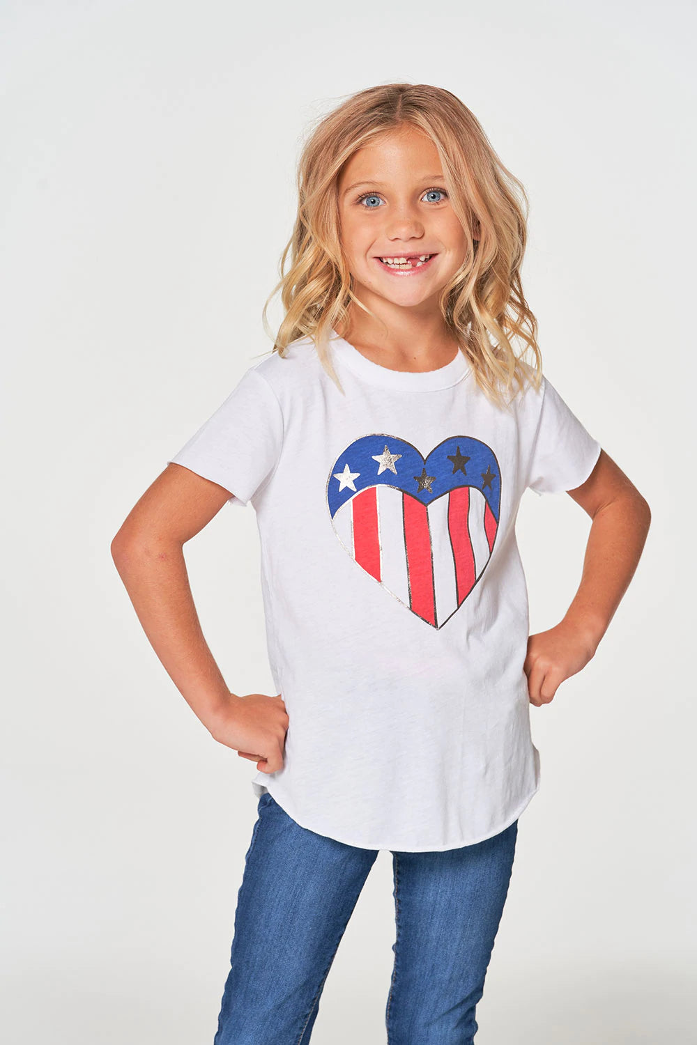 Girls Vintage Short Sleeve White American Heart