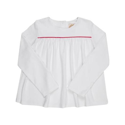 Long Sleeve Dowell Day Top | White + Red