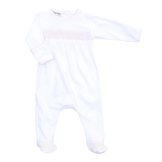 Magnolia Baby Essentials Smocked Footie White with Pink