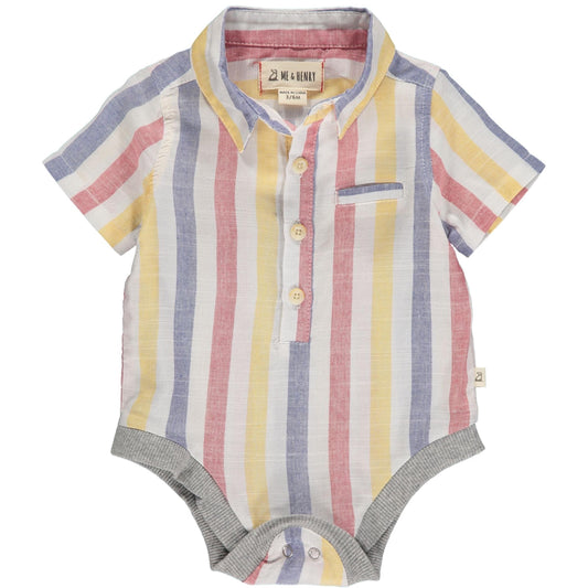 Helford Short Sleeved Onesie White/Red/Blue Stripe