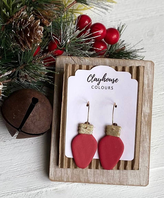 Holiday Clay Earrings | Red Christmas Lights