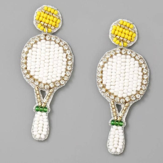 OBX Prep  - Tennis Racquet Seed Beaded Drop Earrings