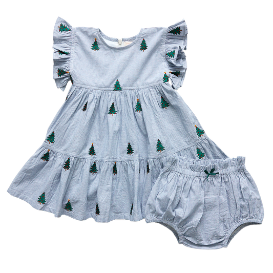 Baby Kit Dress Set Embroidered Trees