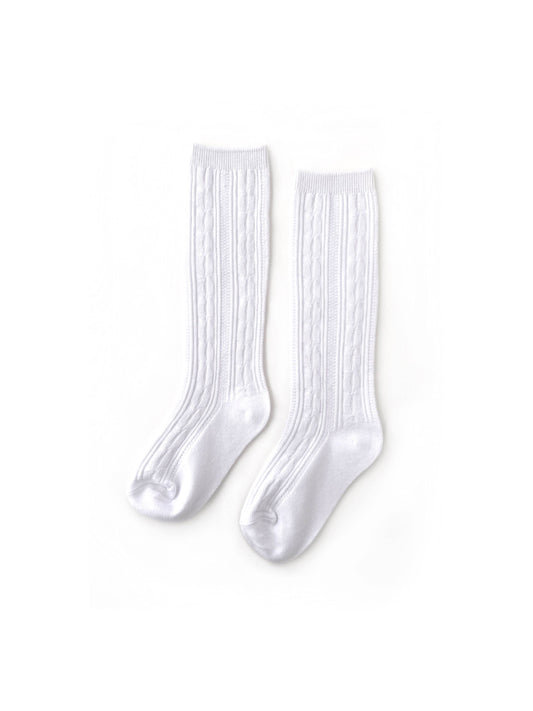 White Knee High Socks | Cable Knit