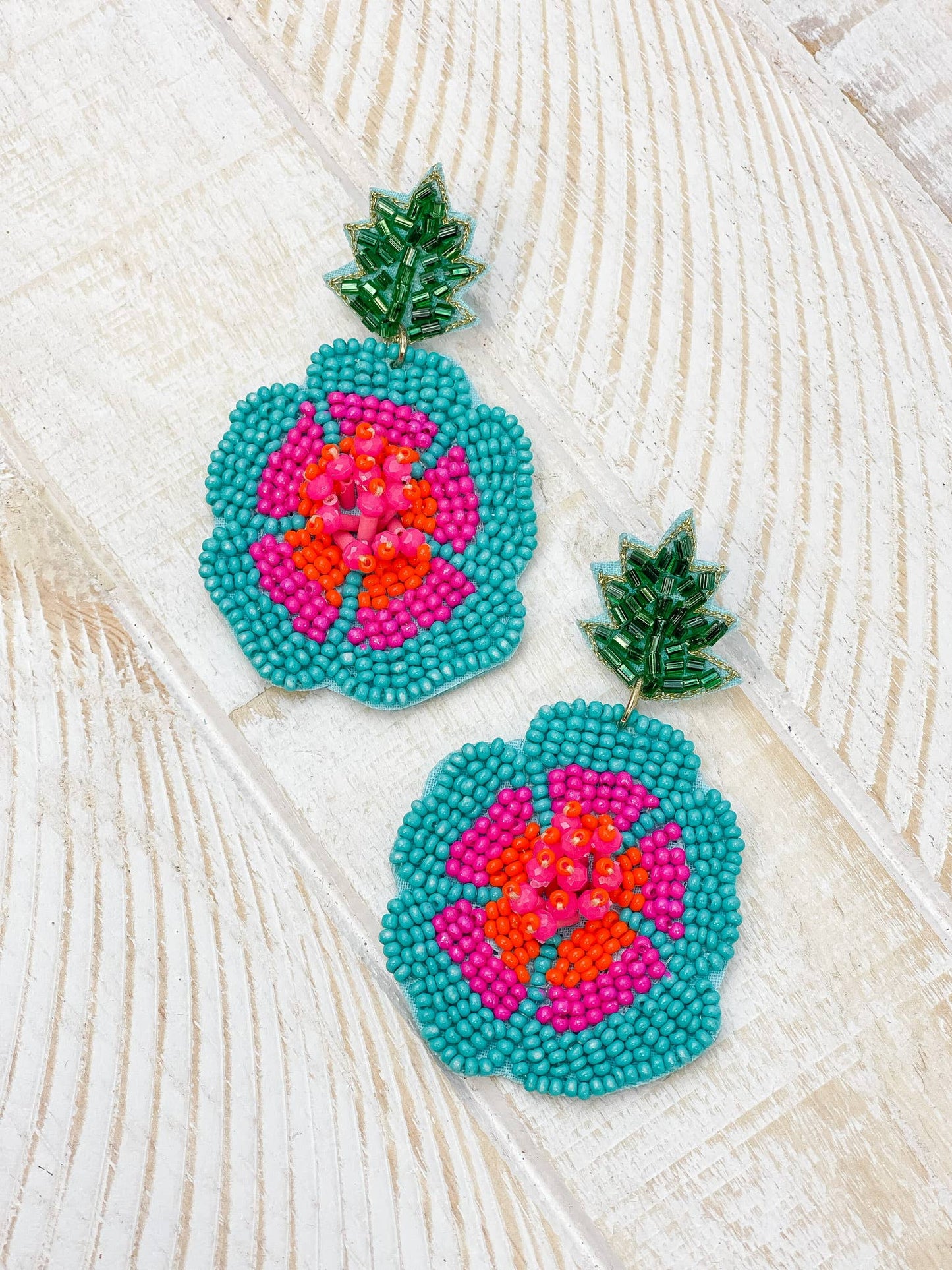 Prep Obsessed Wholesale - Blue Hibiscus Beaded Dangle Earrings