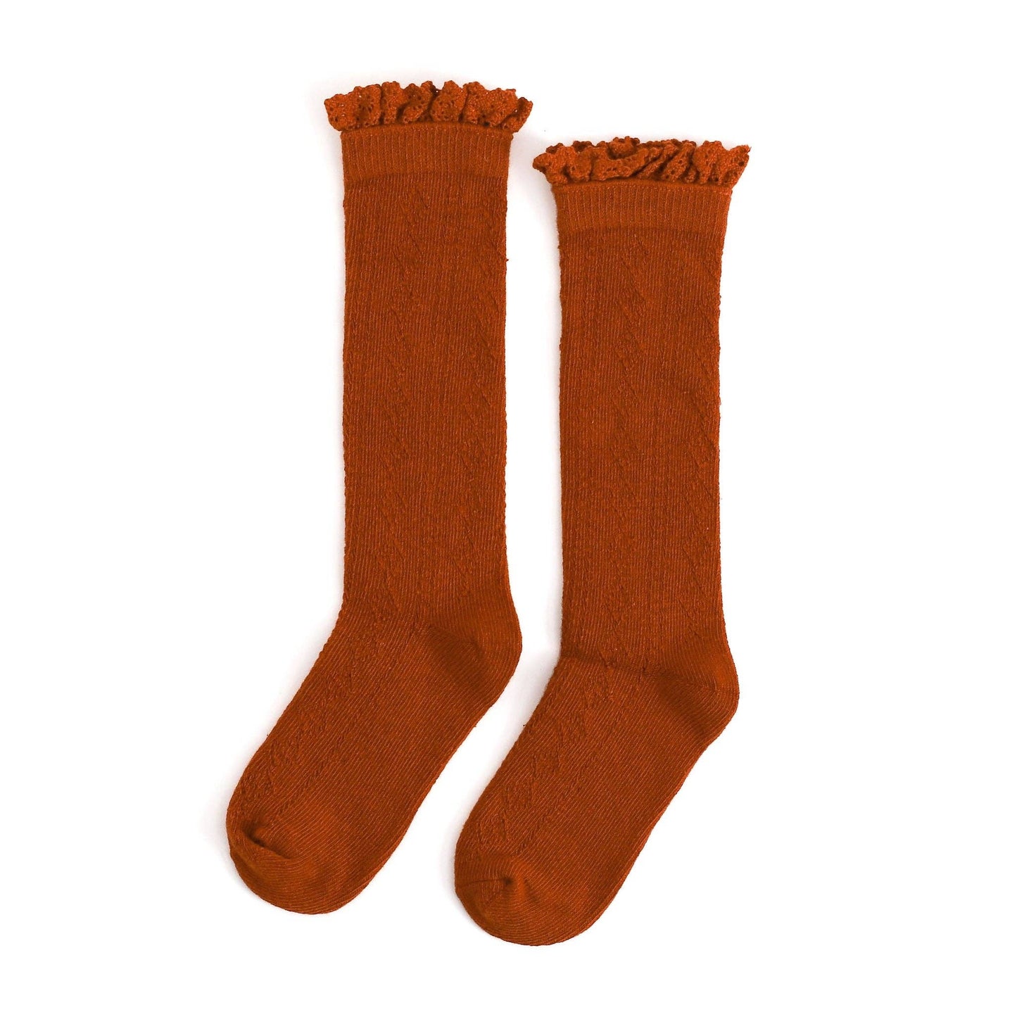 Little Stocking Co. - Pumpkin Spice Fancy Lace Top Knee High Socks