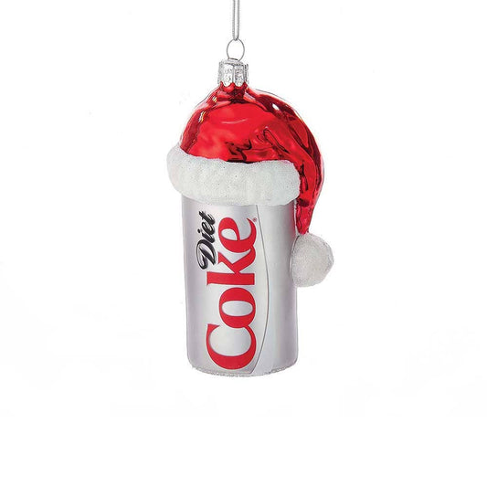 4.5"GLASS DIET COKE CAN W/SANTA HAT