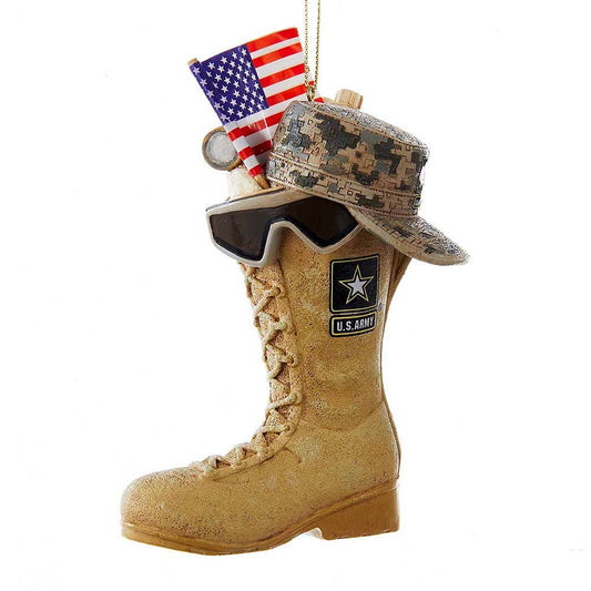 4.75" ARMY BOOT W/USA FLAG+ICONS ORNAMENT