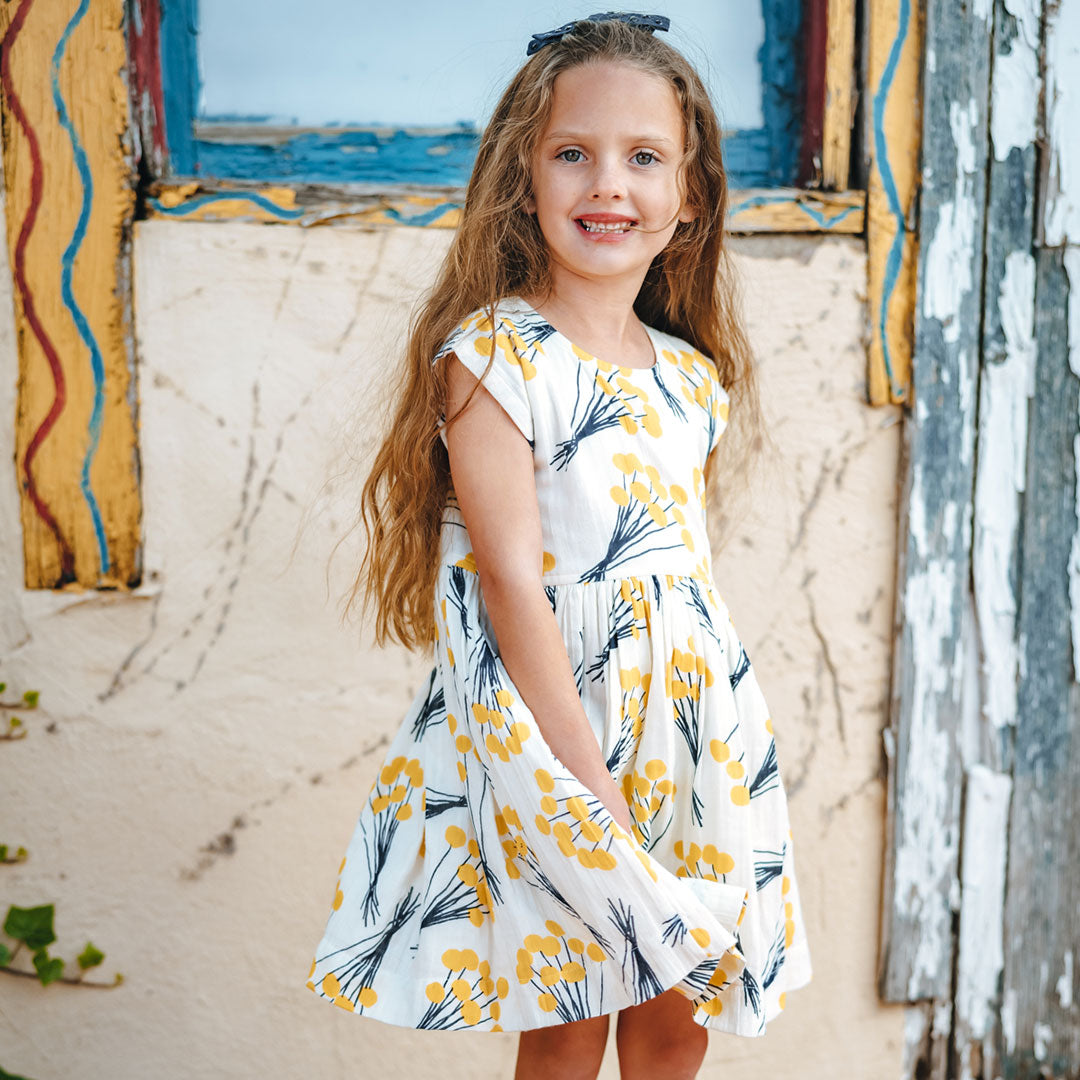 Girls Adeline Dress | Yellow Pom Pom